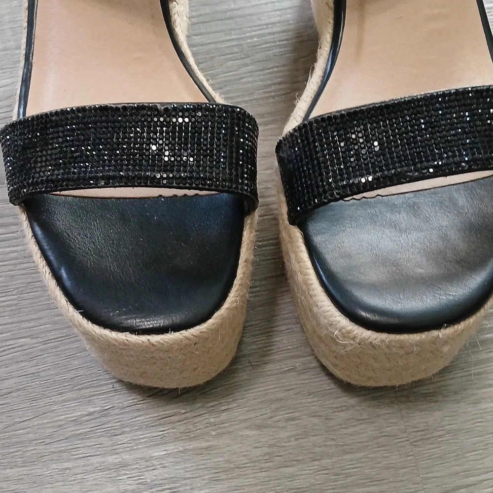 Comfort Est 1945 Black Jeweled Strap Espadrille Wedge Sandals  Sz  8M NWT - Picture 3 of 12